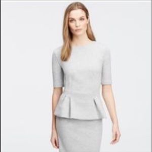 Ann Taylor Tweed Peplum Structured Short-sleeve Top Size XS in Heather Grey GUC